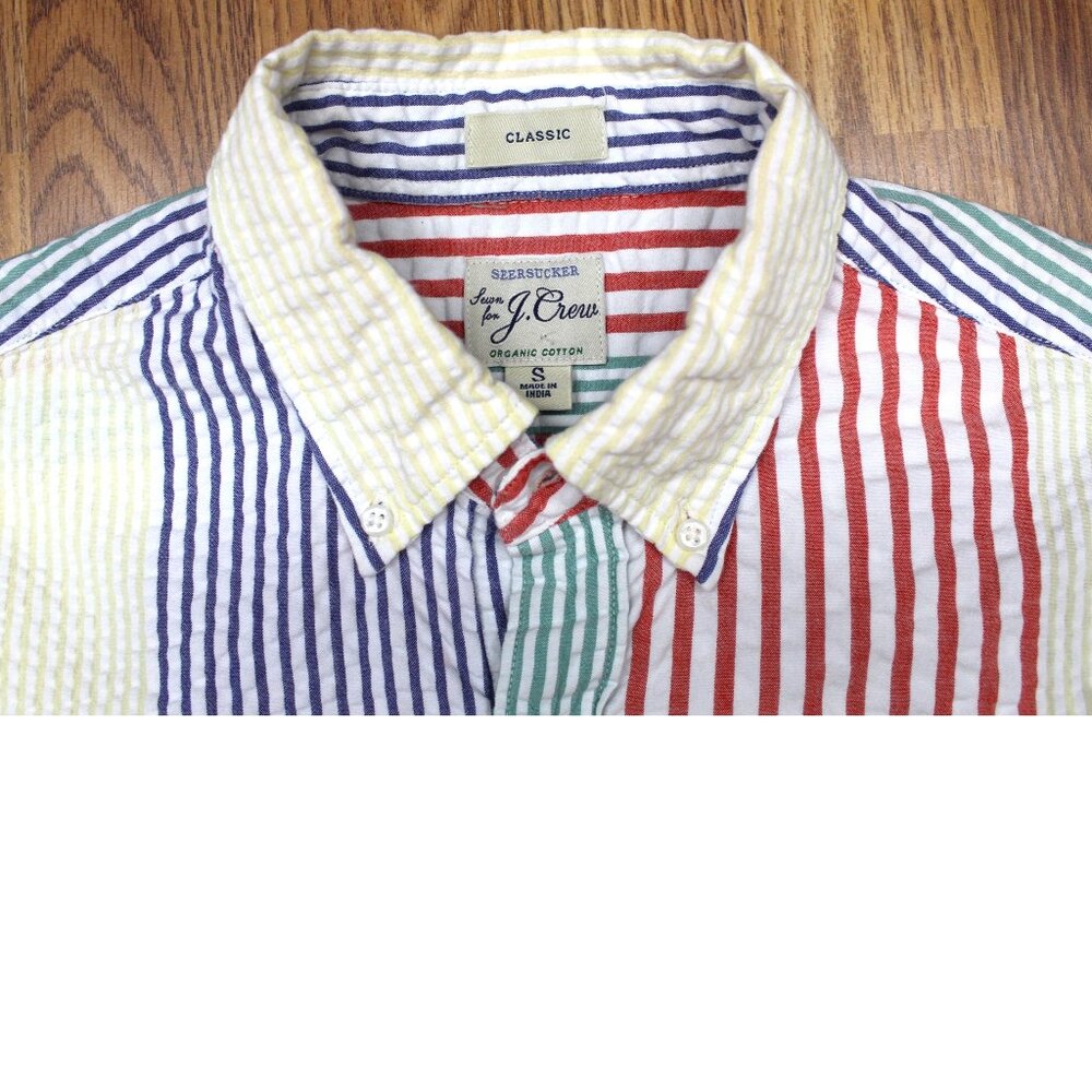 J.CREW SEERSUCKER CLASSIC FIT 100% COTTON SHIRT STRIPED SMALL, S